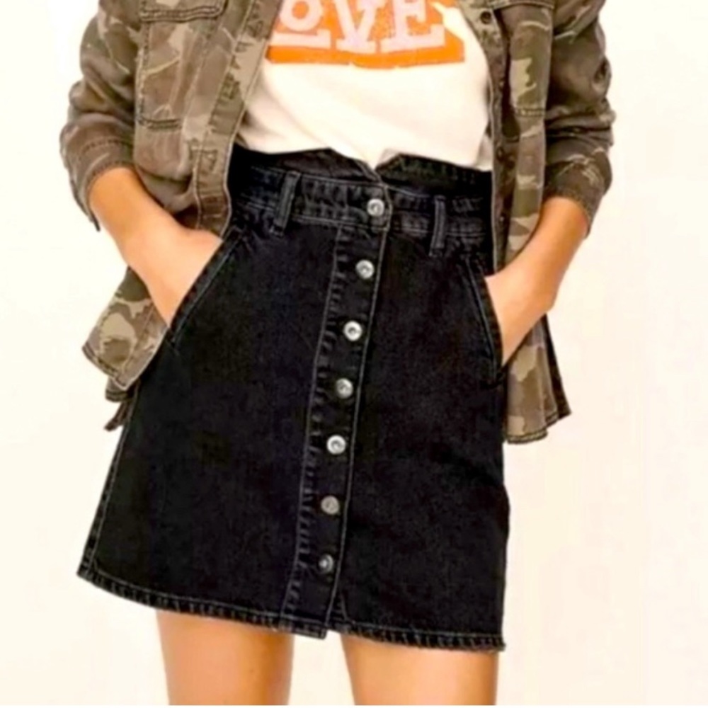 Anthropologie black denim mini skirt
